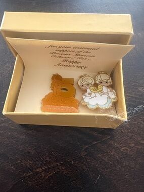 Precious Moments Cream and Gold Anniversary Enamel Pin Set